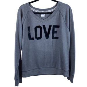 Victoria's Secret Love Pink Gray V-Neck Sweatshirt